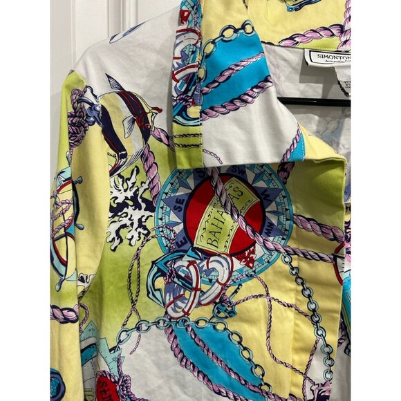 Simonton Says Multicolor Nautical Print Button Down Shirt Size L Stretchy - Picture 5 of 10